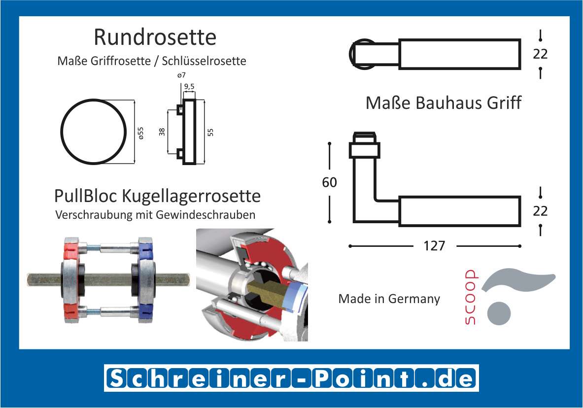 Scoop Bauhaus PullBloc Rundrosettengarnitur, Rosette Edelstahl matt!